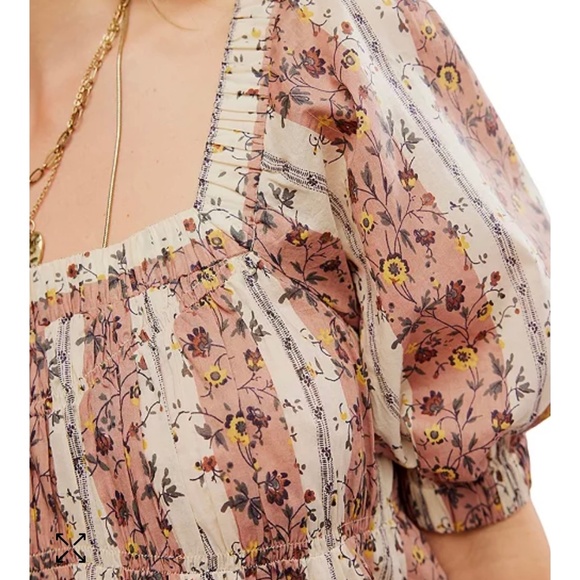 Free People Floral Puff Sleeve Top - Pink and Cream - Picture 3 of 10